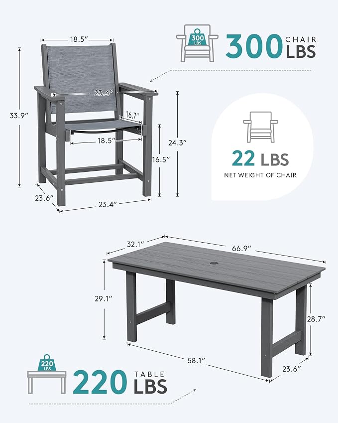 SERWALL 5 Piece Patio Dining Sets, Outdoor HDPE Dining Furniture Set - Image 2