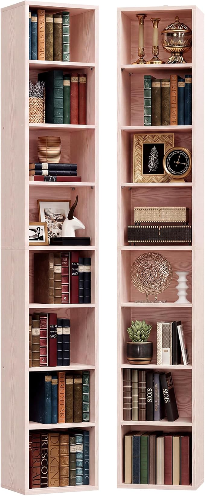 IRONCK Tall Narrow Bookshelf 8 Tiers 71in Set of 2, Compact Corner Bookcase - Image 4