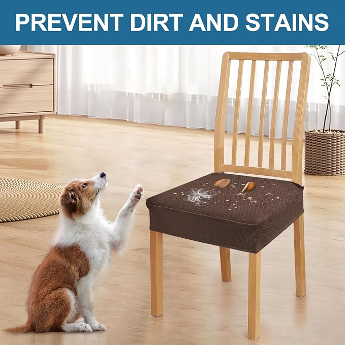 Smiry Waterproof Seat Covers for Dining Room Chairs Set of 2, Stretch Jacquard - Image 6