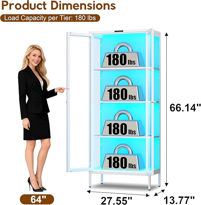 UNICOLY Display Cabinet with Glass Doors, Glass Display Cabinet with 8 Color - Image 2