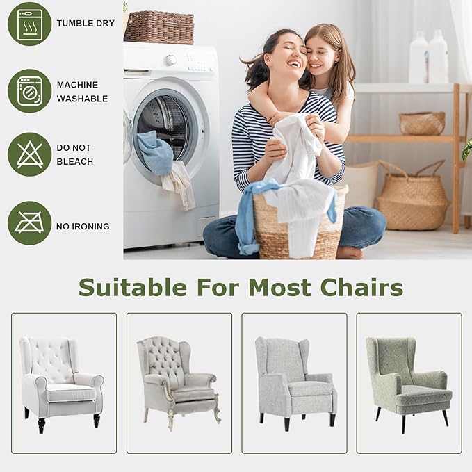 HAOYONG Waterproof Wing Chair Slipcovers Stretch Wingback Chair Covers 3 Pieces - Image 6