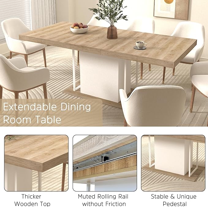 Henf 63"-79" Dining Table Set for 4, 5 Pieces Extendable Dining Table and 4 - Image 3