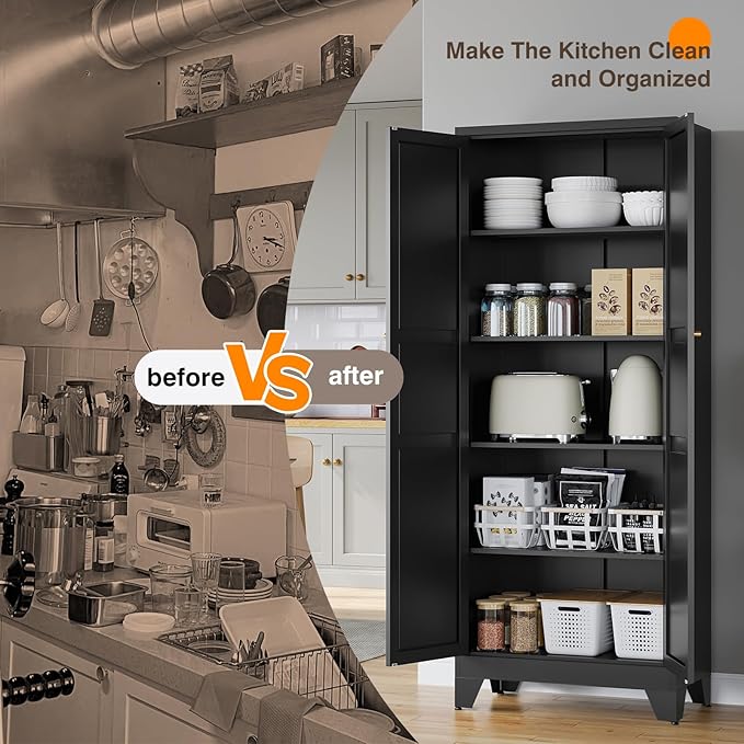 Yizosh Metal Pantry Cabinet, Cupboard - Image 7