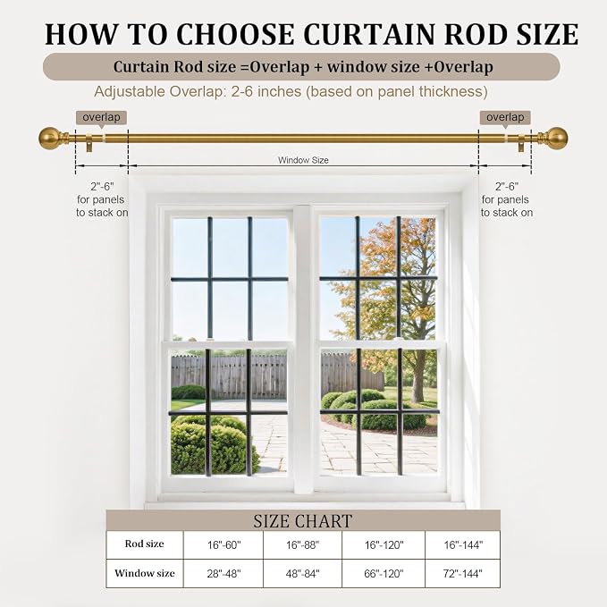 Modern Gold Curtain Rods for Windows 28 to 48 Inch 1" Diameter Adjustable Heavy - Image 8