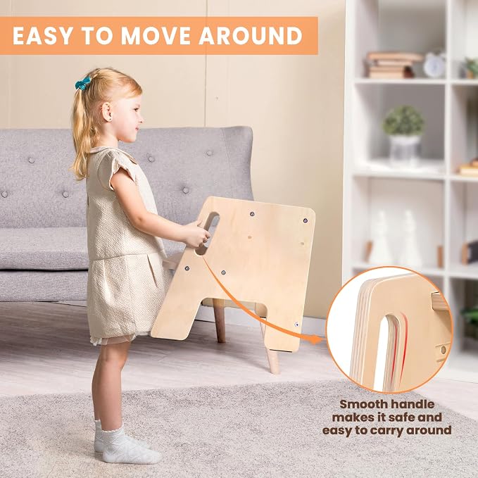 Toddler Step Stool, Wooden Height-Adjustable 2-Step Stool - Image 5