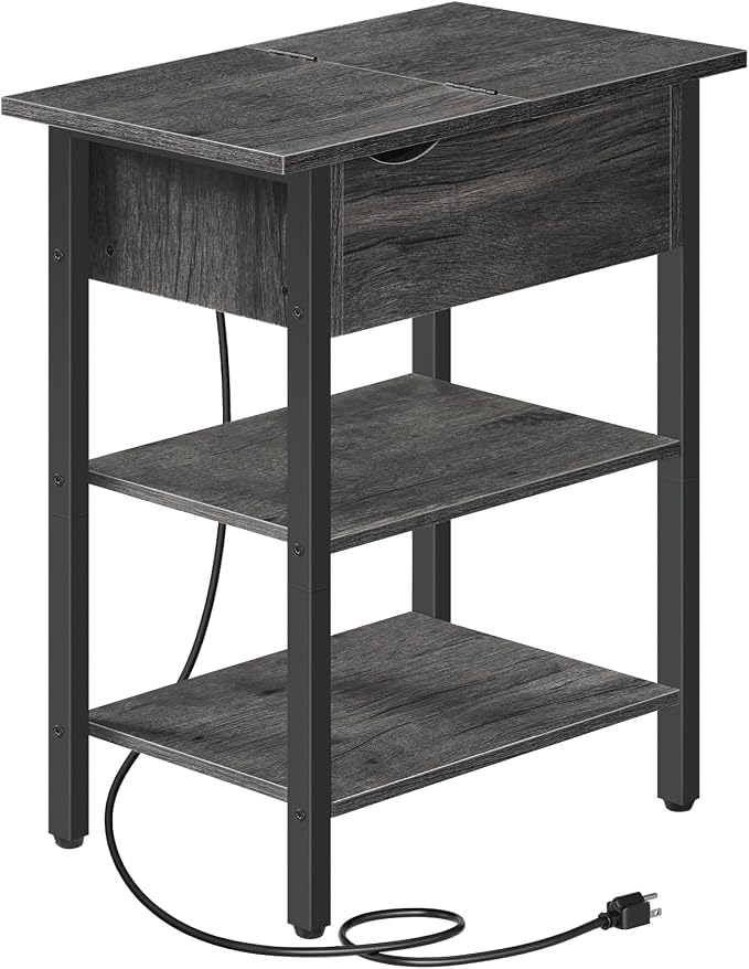 HOOBRO End Table with Charging Station, Narrow Side Table, Flip Top Nightstand by HOOBRO