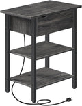 HOOBRO End Table with Charging Station, Narrow Side Table, Flip Top Nightstand by HOOBRO