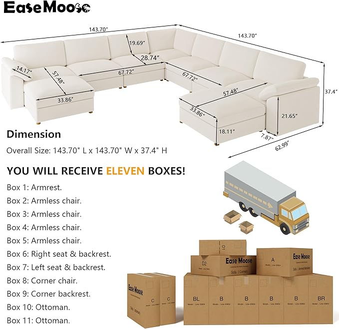 EASE MOOSE Oversized Sectional Modular Sofa，Comfty U Shape Sectional FSC - Image 2