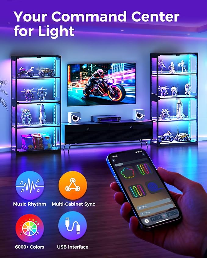 AODK Display Case with RGB Lights, 4-Tier Display Cabinet with Glass Doors and - Image 3