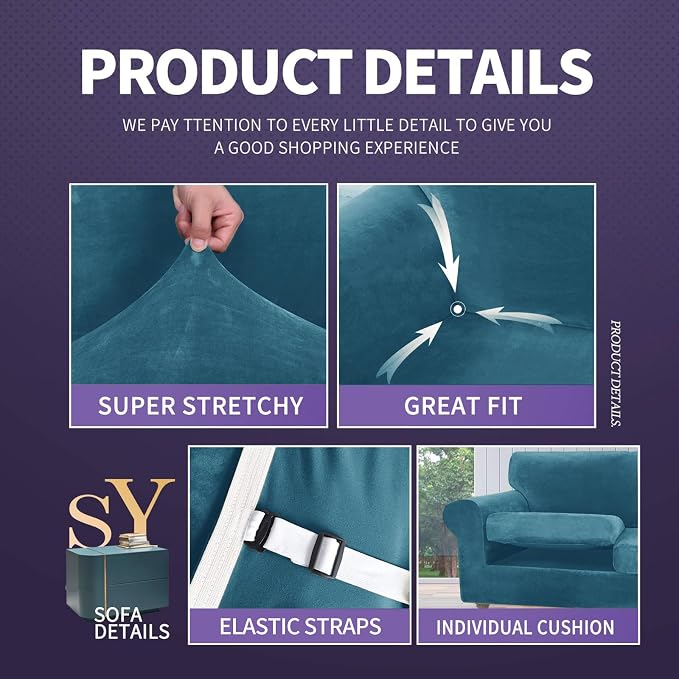 ZNSAYOTX Luxury Velvet Sofa Cover 3 Piece Stretch Loveseat Covers - Image 4