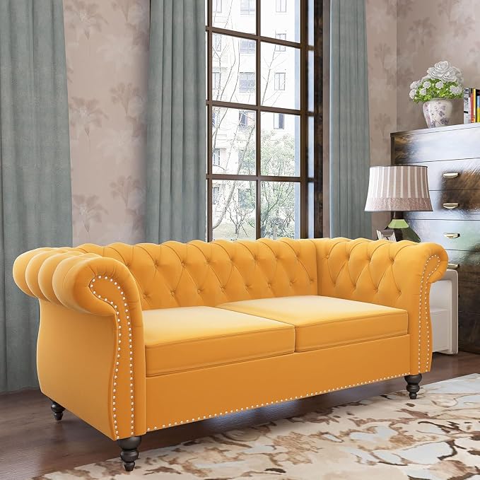 AVZEAR 3 seat Sofa, Velvet Sofa Living Room Large Sofa Modern Chesterfield - Image 3