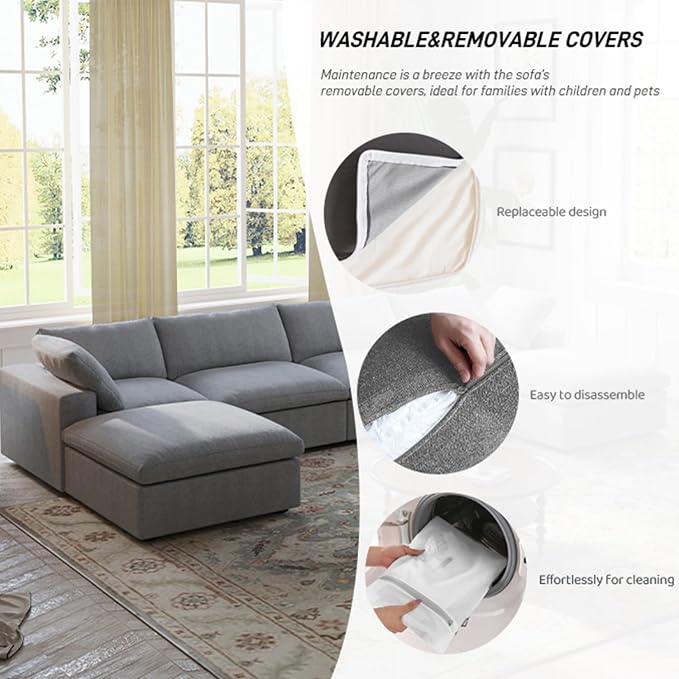 Cloud Modular Sectional Sofa Couch, 160.6" U Shaped Convertible Couches - Image 4