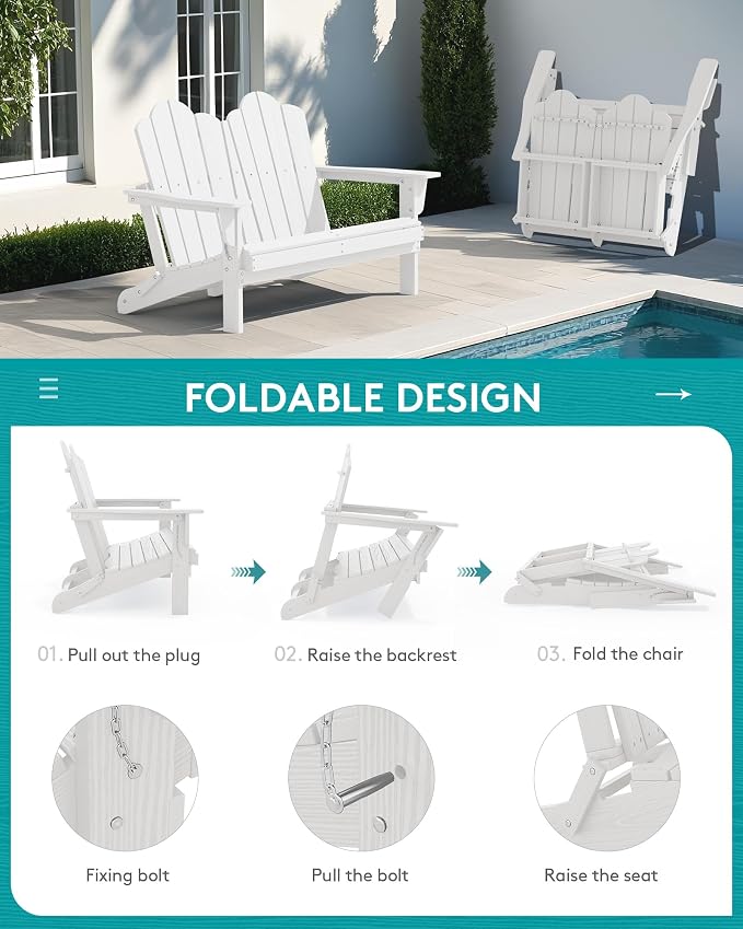 SERWALL 4 Pieces HDPE Patio Adirondack Chair Set, 2 Adirondack Chair - Image 7