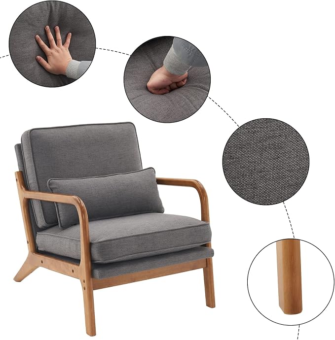 Bonnlo Linen Dark Grey Accent Chairs Set of 2, Upholstered Mid Century Modern - Image 4