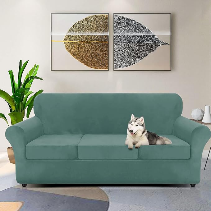 ZNSAYOTX Luxury Velvet Couch Cover 4 Piece Stretch Sofa Covers - Image 2