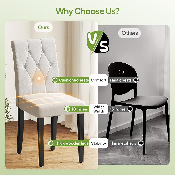 Welzona Upholstered Dining Chairs Set of 4, Button Tufted Parsons Dining Chair - Image 3