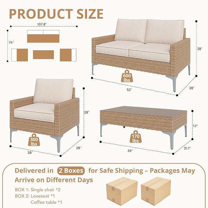4-Piece Patio Furniture Set, Outdoor Wicker Sectional Sofa - Image 2