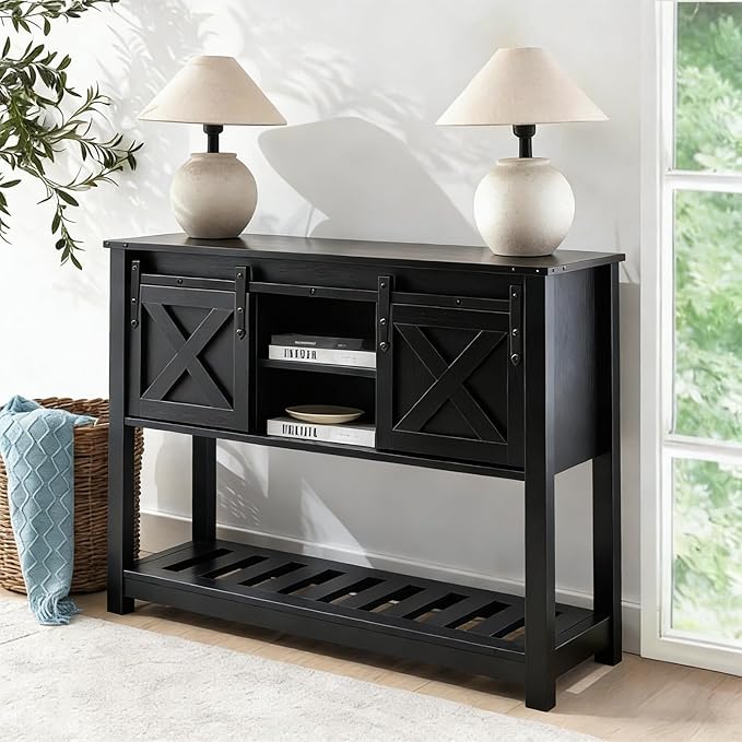 Black Farmhouse Entryway Table, Rustic Hallway Table by Home