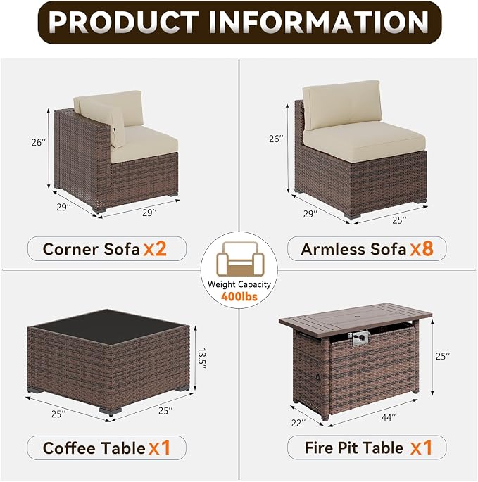 Aoxun Patio Furniture Sets, 12-Piece Outdoor Patio Furniture - Image 2