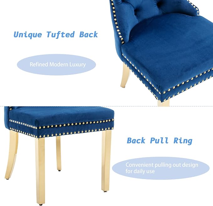KCC Velvet Dining Chairs Set of 2, Upholstered High-end Tufted Dining Chair - Image 6
