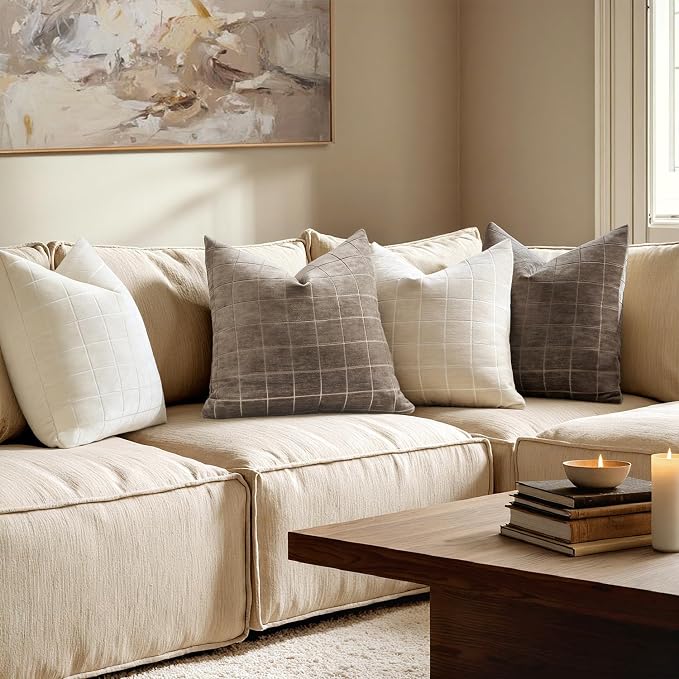 MIULEE Decorative Chenille Check Throw Pillow Covers Vintage Plaid Couch - Image 4
