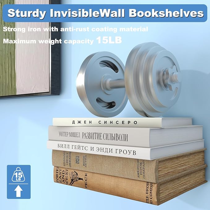 Fentec Invisible Floating Bookshelf, Wall Mounted Floating Bookshelves - Image 4
