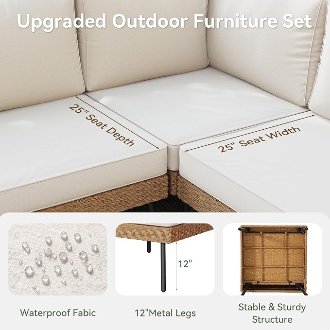 Aoxun Patio Furniture Set, 5 Piece Outdoor Sectional Sofas - Image 3