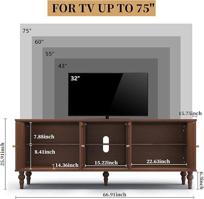 3More 67" Mid Century Modern TV Stand - Image 2
