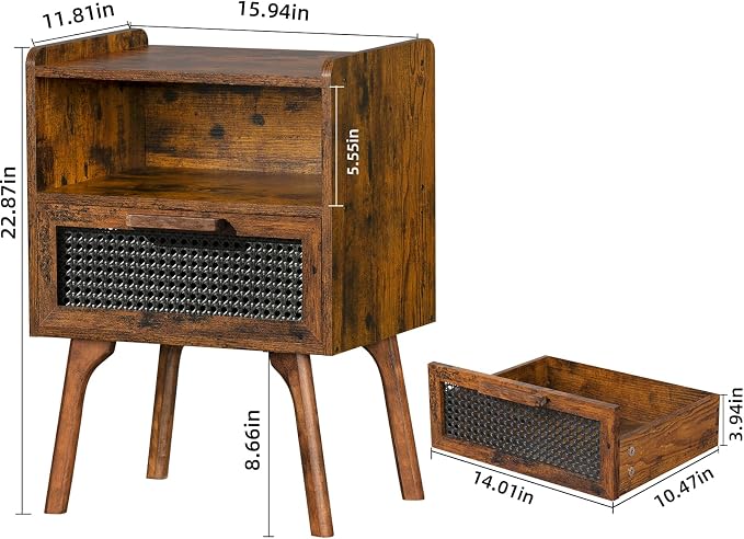 Lerliuo Rattan Nightstands Set of 2, Boho Side Table - Image 3