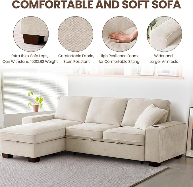 99" Convertible Sleeper Sofa Bed, L Shaped - Image 6