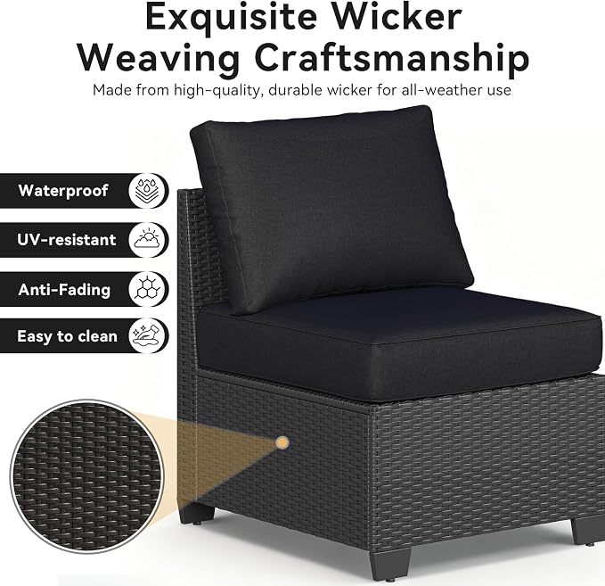 Aoxun Patio Furniture Set, Widen Armrests Wicker Outdoor Sectional - Image 7
