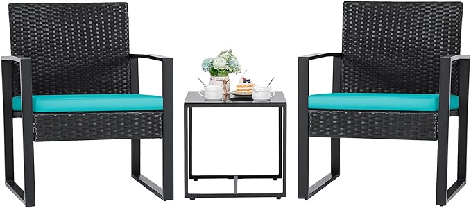Flamaker Patio Set Outdoor Wicker Furniture, Modern Bistro Set by Flamaker