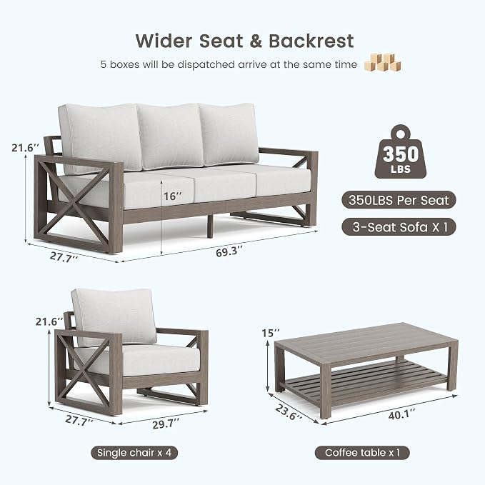 UDPATIO Aluminum Patio Furniture Set, Faux Wood Grain Modern Outdoor Furniture - Image 8