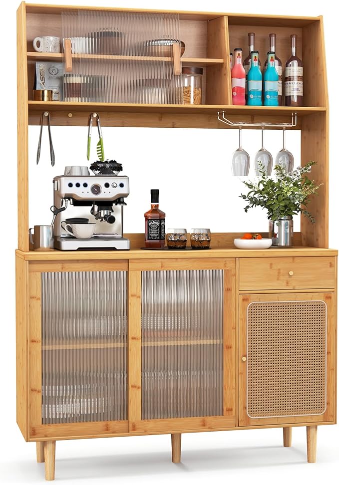 Giantex Pantry Cabinet, Microwave Countertop, Glass Holder, Freestanding Buffet by Giantex
