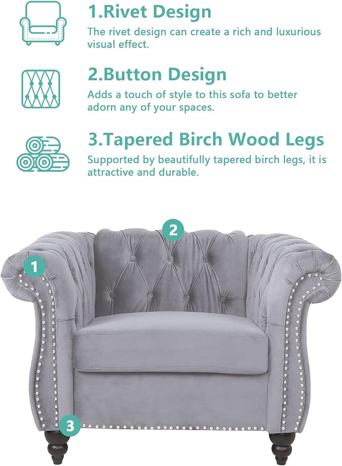 QHITTY 2 Piece Living Room Set, Sectional Chesterfield Sofa Chair Contemporary - Image 4