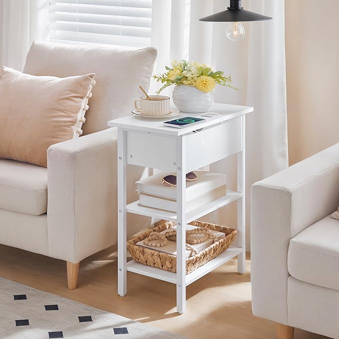 HOOBRO End Table with Charging Station, Narrow Side Table, Flip Top Nightstand - Image 2