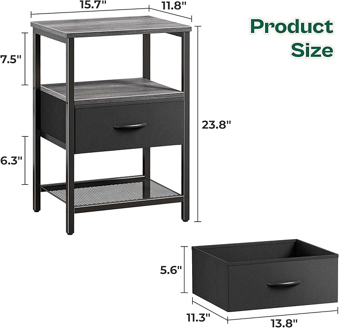 Huuger Night Stand with Fabric Drawer, Side Table with Mesh Shelf, Bedroom - Image 3