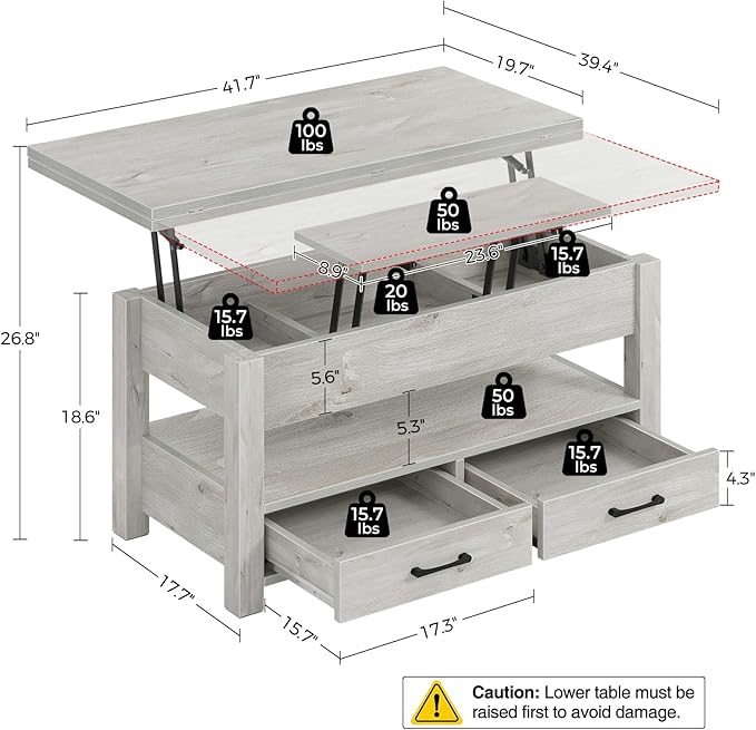 Rolanstar Coffee Table Lift Top, Converts to Dining Table - Image 3