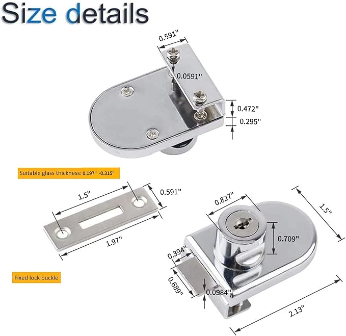 2Pcs Glass Cabinet Lock with Keys, Display Case Lock - Image 3