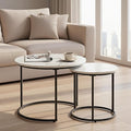 Round Nesting Coffee Table Set of 2, Modern Marble Pattern Wooden Nesting Tables by Cuizehua