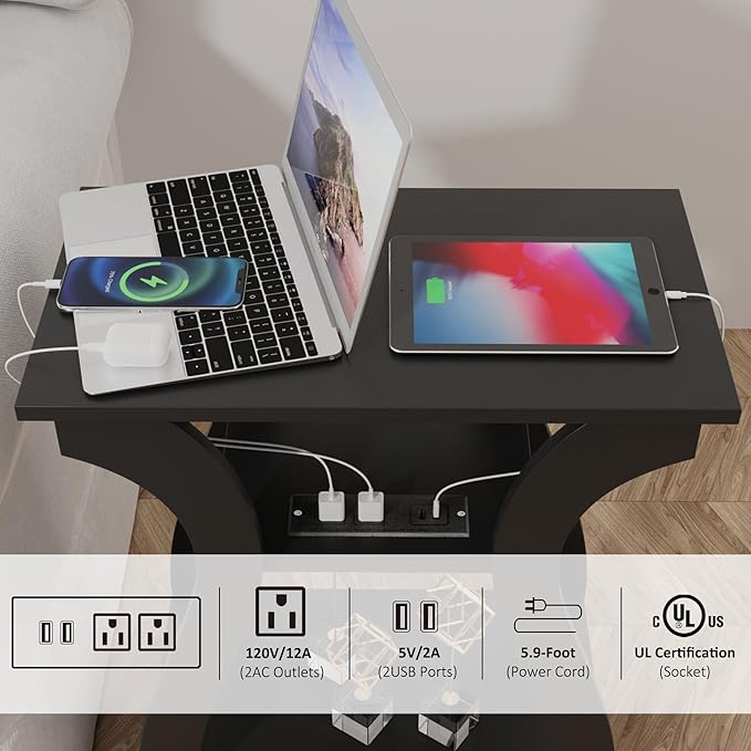FROMJBEST End Table with Charging Station, Side Table with USB Ports and Outlets - Image 5