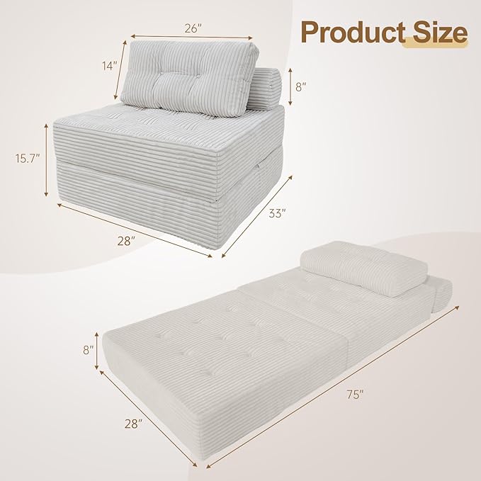 ANONER Memory Foam Folding Sofa Bed, Sectional Couches - Image 2