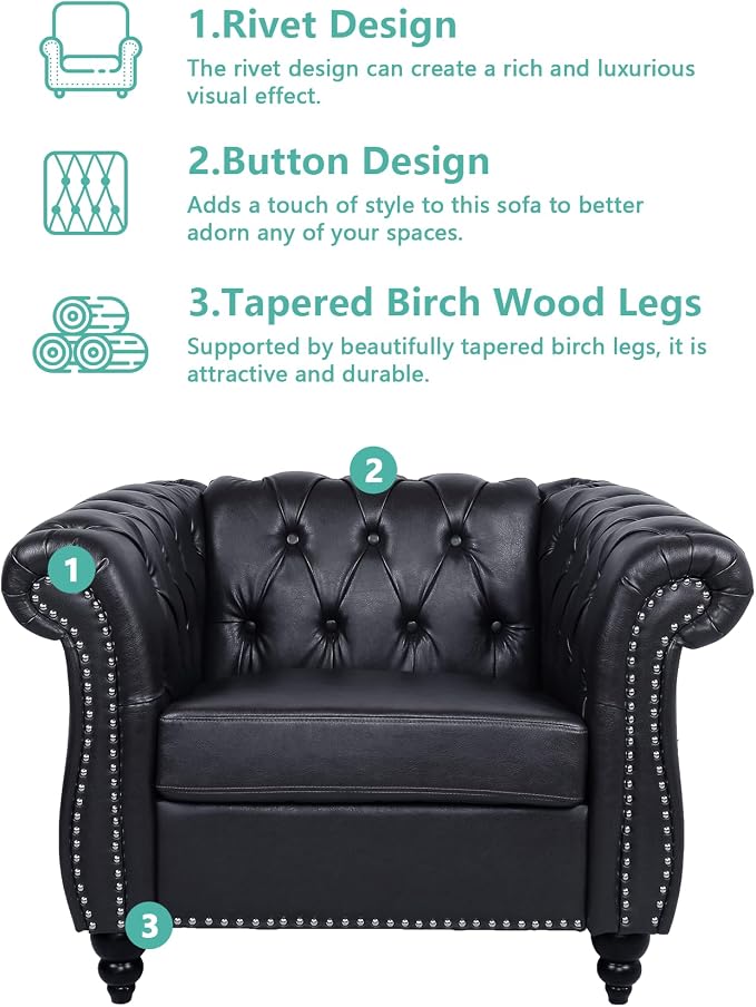 QHITTY 2 Piece Living Room Set, Sectional Chesterfield Sofa Chair Contemporary - Image 3