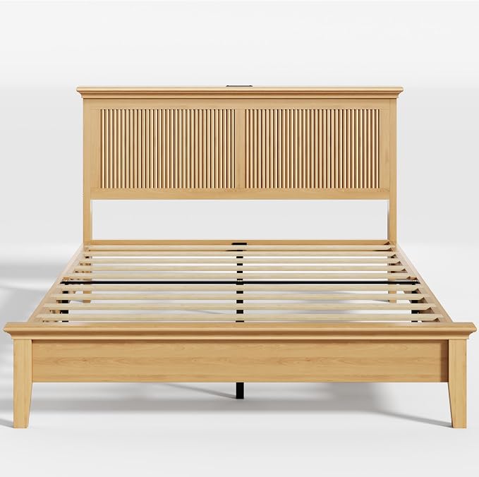 Lifezone Wood Queen Bed, Solid Wood Bed - Image 5