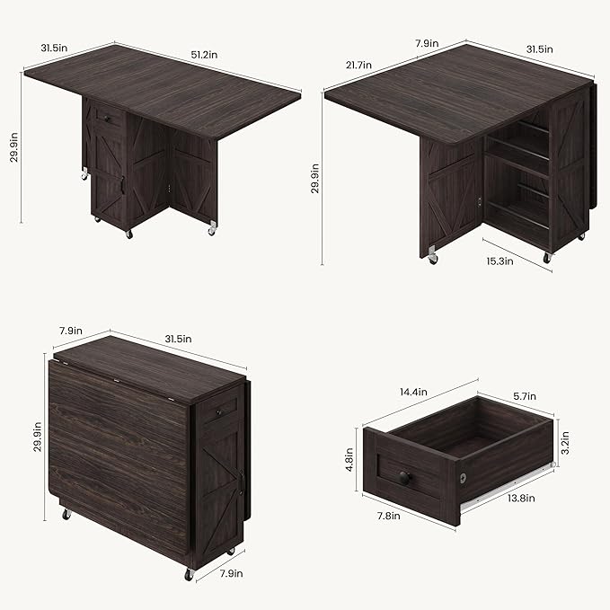 Jocoevol Space Saving Folding Dining Table, Farmhouse Foldable Dining Table - Image 2