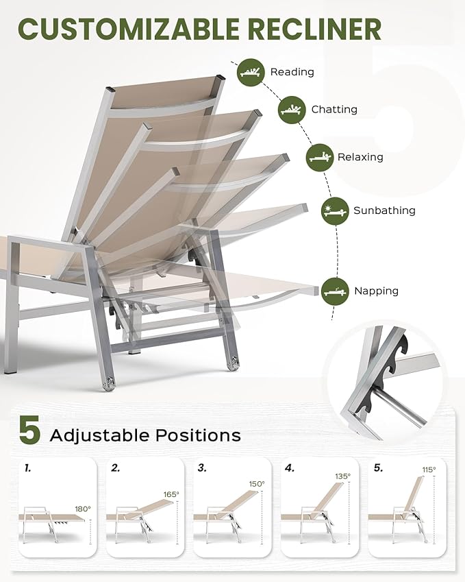 Patio Chaise Lounge Chair Outdoor Set of 2 - Image 4