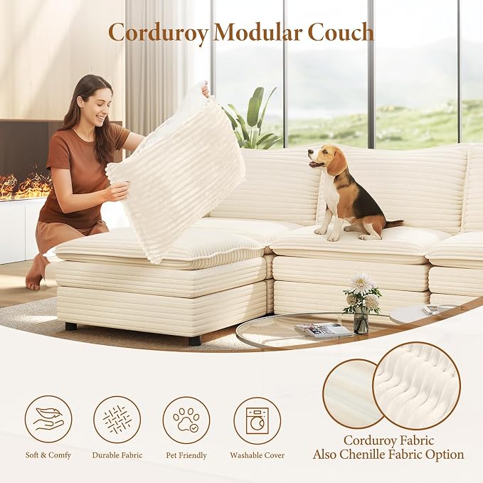 Vesgantti 108" U Shaped Sectional Couch, Comfy Cloud Modular Sectional Sofa - Image 6