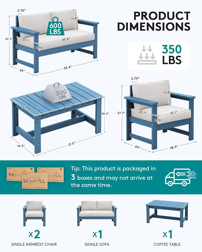 SERWALL 4 Pieces HDPE Outdoor Sofa Set - Image 5