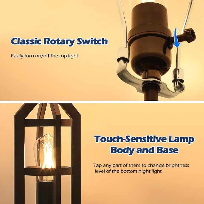 BesLowe 2-Light Farmhouse Rustic Touch Table Lamps Grey, 3-Way Dimmable Bedside - Image 2