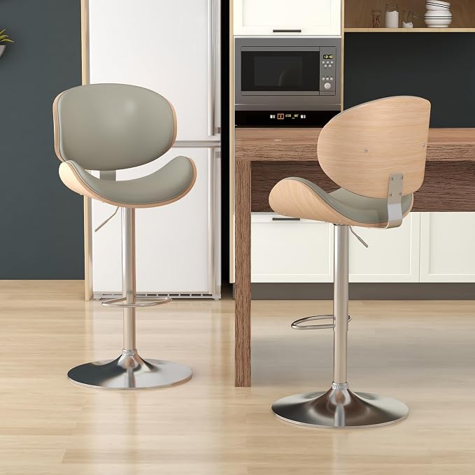 KCC Bar Stools Set of 2, Swivel Adjustable Height Barstools, PU Leather - Image 2